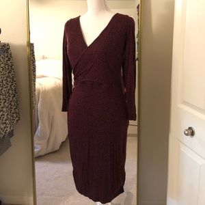 Ann Taylor Loft plum dress faux wrap detail